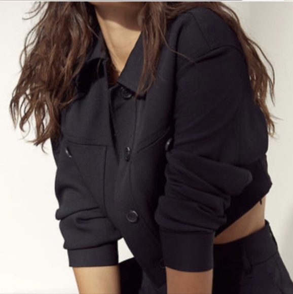 ARITZIA WILFRED Little Cropped Jacket Button Up Long Sleeve Collared Shirt Black - Picture 3 of 14